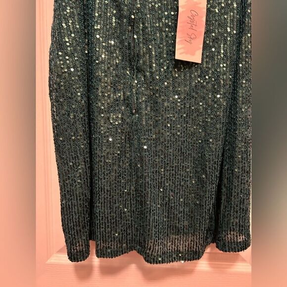 Crystal Sky emerald green sequin Mini Dress Cocktail Party Sexy Elegant L NWT - Picture 8 of 16